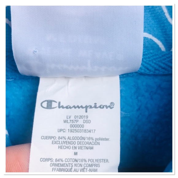 Champion Reverse Weave Bubble Script Blue Hooded Sweatshirt Size Medium - Picture 8 of 8